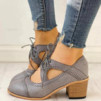 Women's Lace-Up Block Heel Oxfords | Cutout Brogue-1