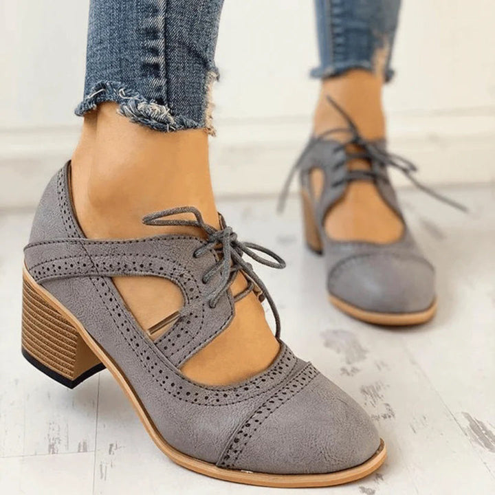 Women's Lace-Up Block Heel Oxfords | Cutout Brogue-5