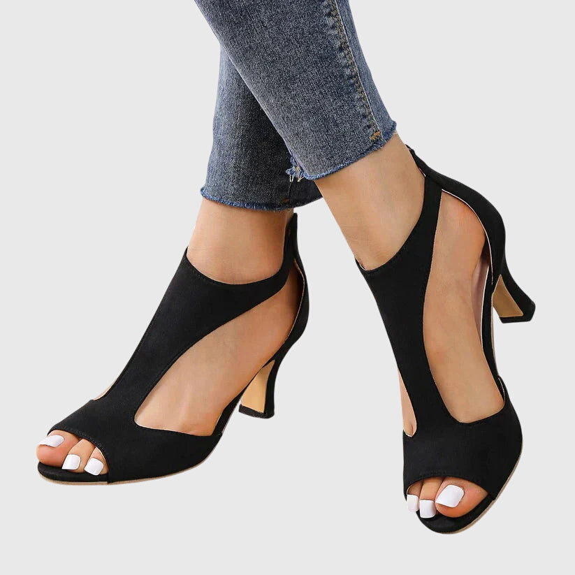 Women's Peep Toe Block Heels | Cutout Sandals-4