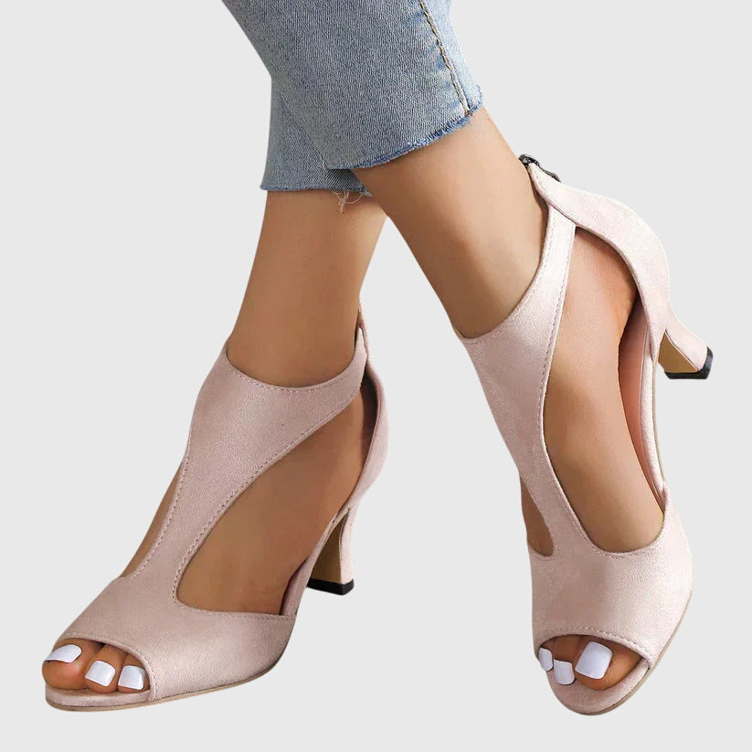 Women's Peep Toe Block Heels | Cutout Sandals-1