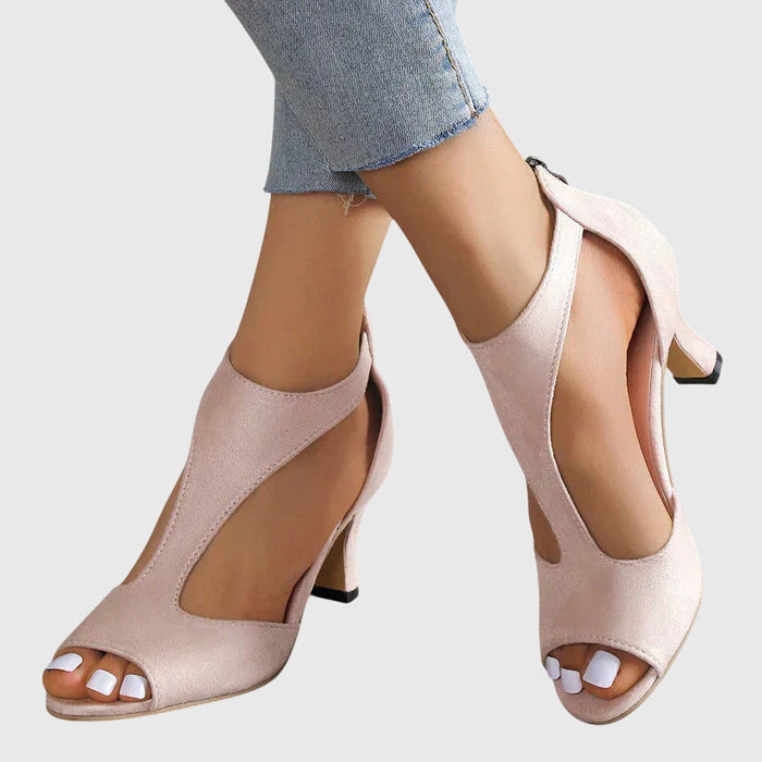 Women's Peep Toe Block Heels | Cutout Sandals-1