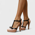 Women's T-Strap Platform Heels | Bow Detail Pumps-2