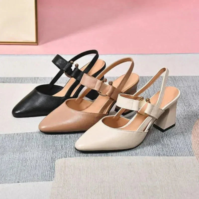 Women's Slingback Block Heel Shoes | Elegant Black-7