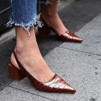 Women's Black Pointed Toe Slingback Pumps | Block Heel-3
