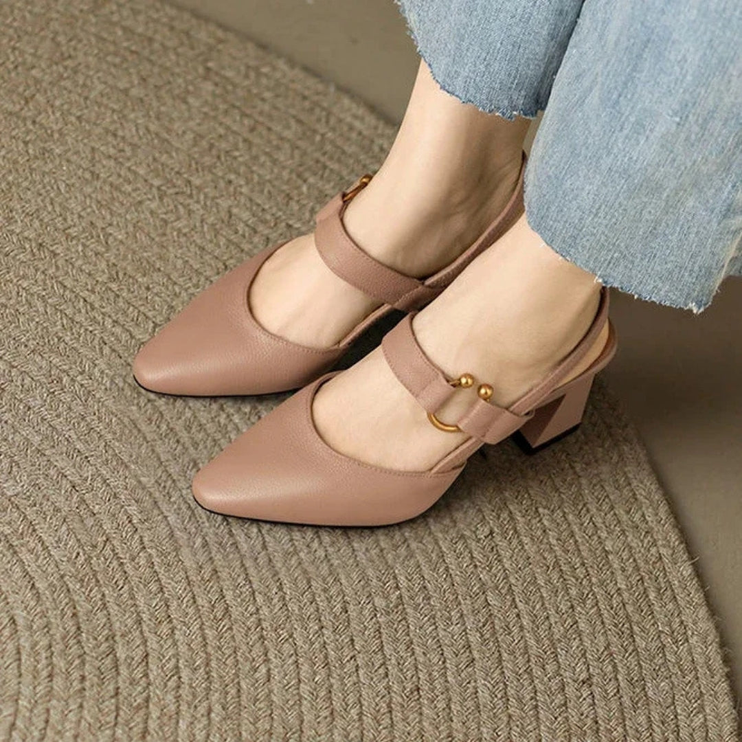 Women's Slingback Block Heel Shoes | Elegant Black-5