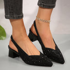 Women's Sparkle Block Heel Shoes | Evening Party-7