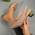 Women's Sparkle Block Heel Shoes | Evening Party-2