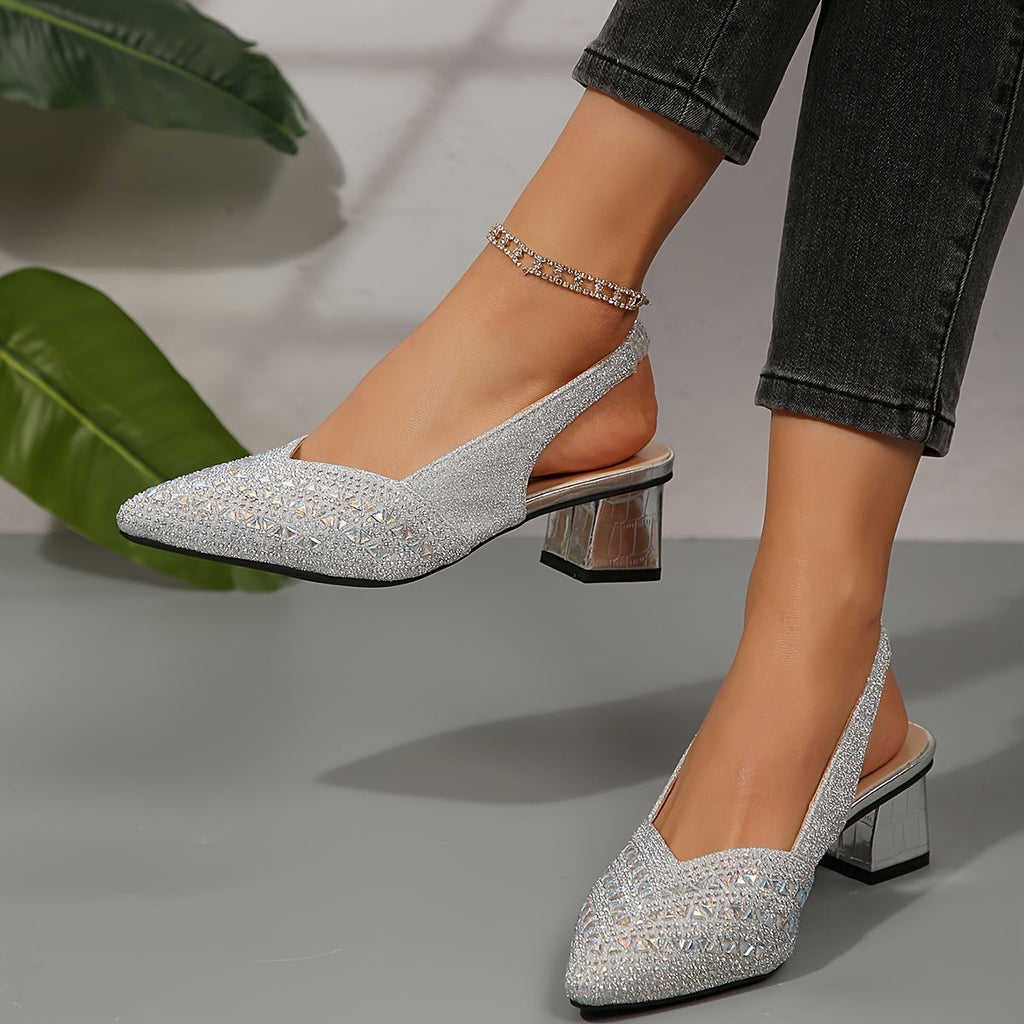 Women's Sparkle Block Heel Shoes | Evening Party-4
