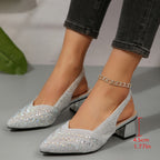 Women's Sparkle Block Heel Shoes | Evening Party-6