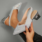 Women's Sparkle Block Heel Shoes | Evening Party-5