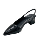 Women's Black Pointed Toe Slingback Pumps | Block Heel-5