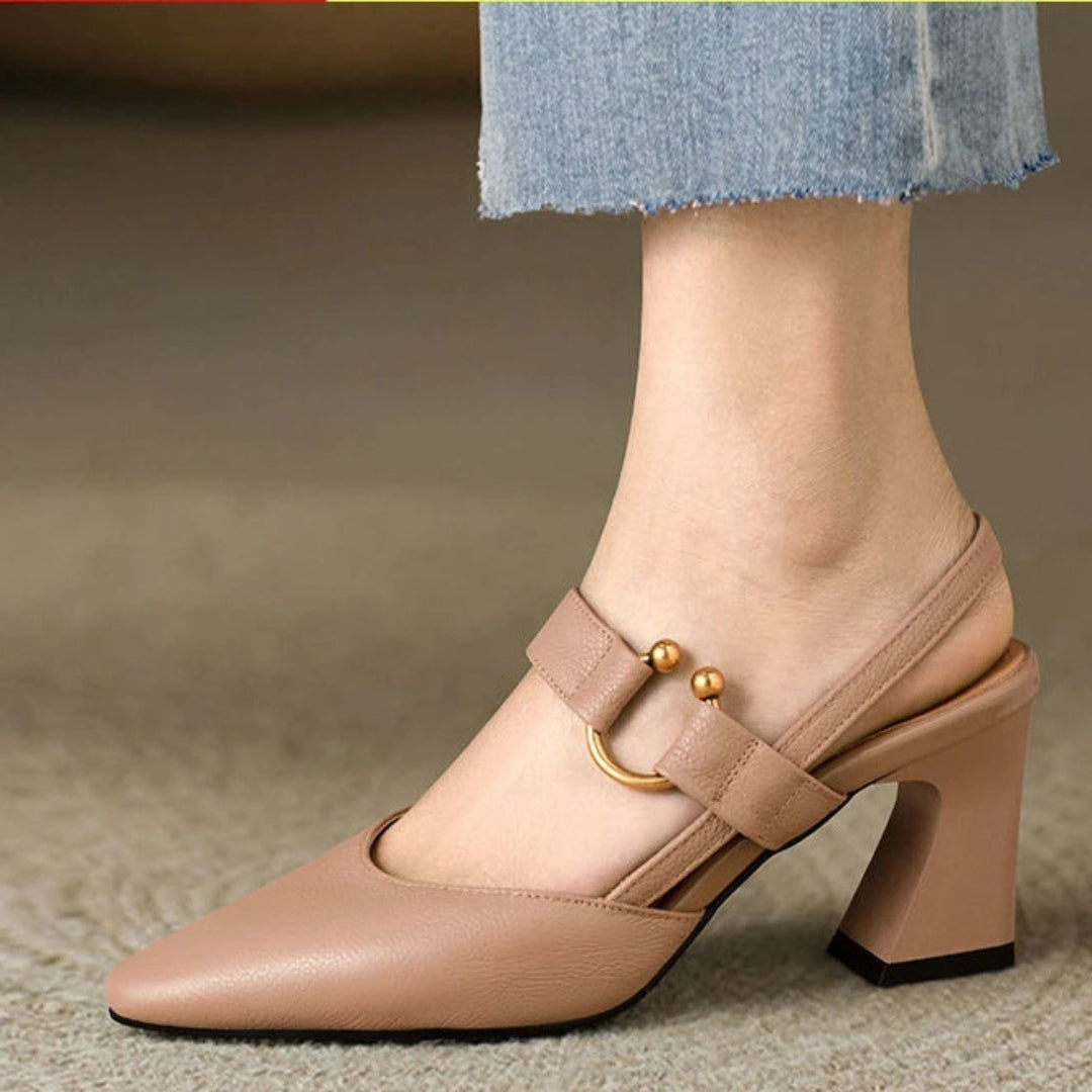 Women's Slingback Block Heel Shoes | Elegant Black-4