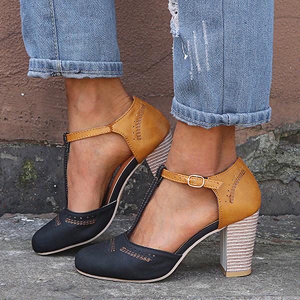 Women's T Strap Block Heel Shoes | Casual-1