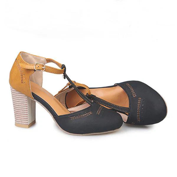 Women's T Strap Block Heel Shoes | Casual-5