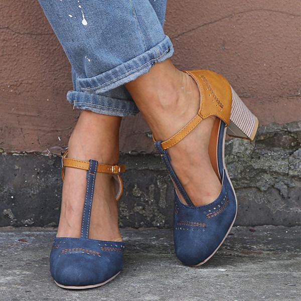 Women's T Strap Block Heel Shoes | Casual-3