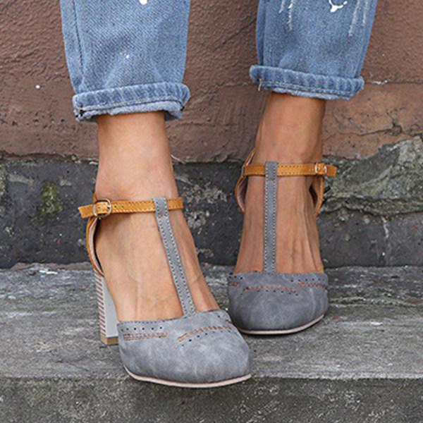 Women's T Strap Block Heel Shoes | Casual-4