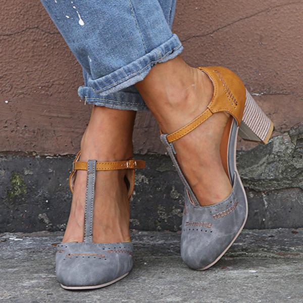 Women's T Strap Block Heel Shoes | Casual-2
