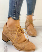 Women's Lace-Up Block Heel Oxfords | Cutout Brogue-2
