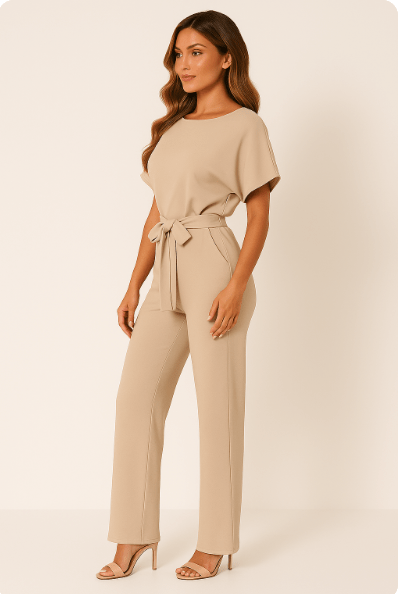 Women's Wide Leg Jumpsuit | Casual Tie Waist-2