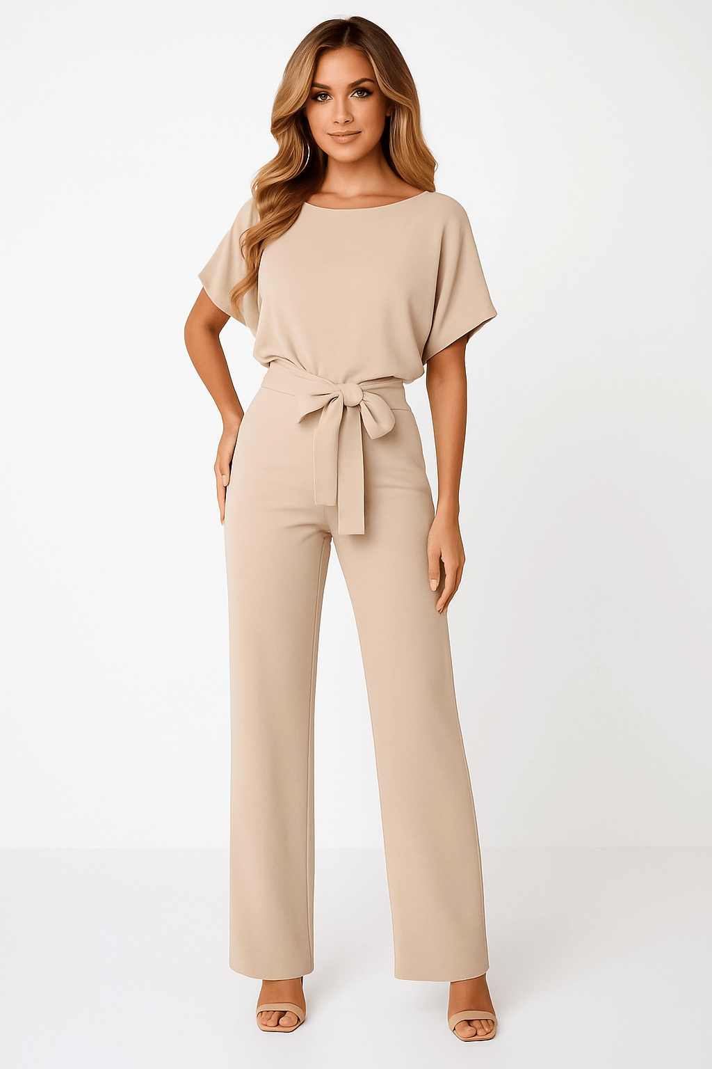Women's Wide Leg Jumpsuit | Casual Tie Waist-1