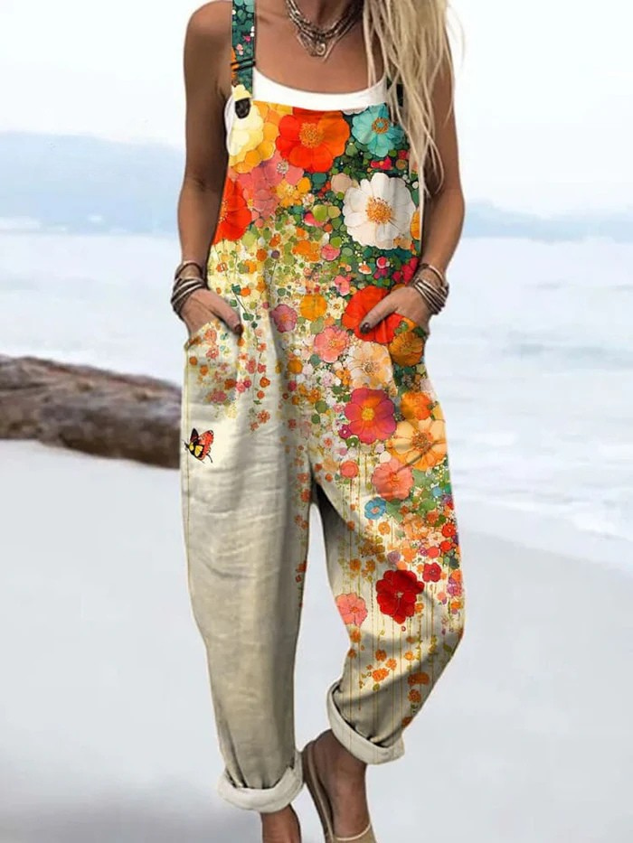 Women's Floral Print Jumpsuit | Loose Fit Overalls-1