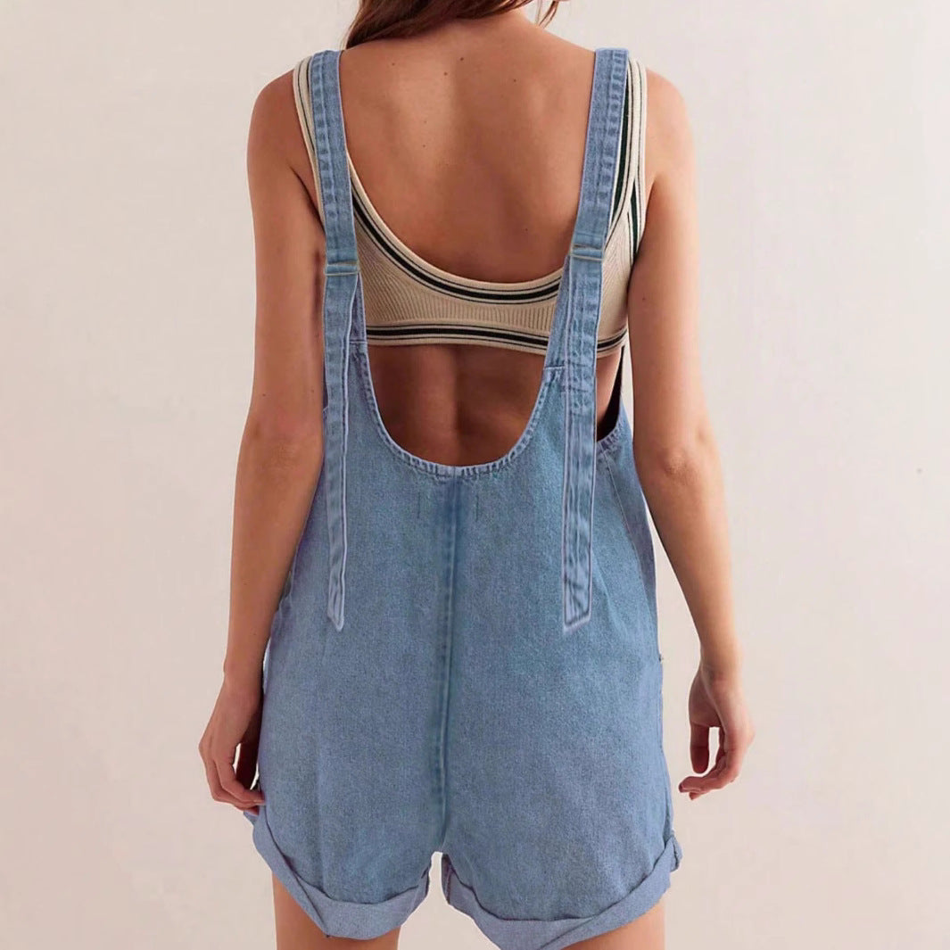 Women's Casual Mini Romper | Summer Cargo Pockets-3