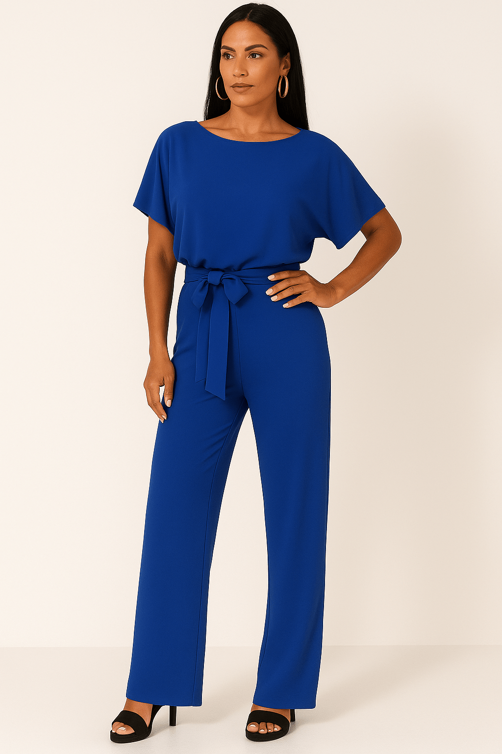 Women's Wide Leg Jumpsuit | Casual Tie Waist-7