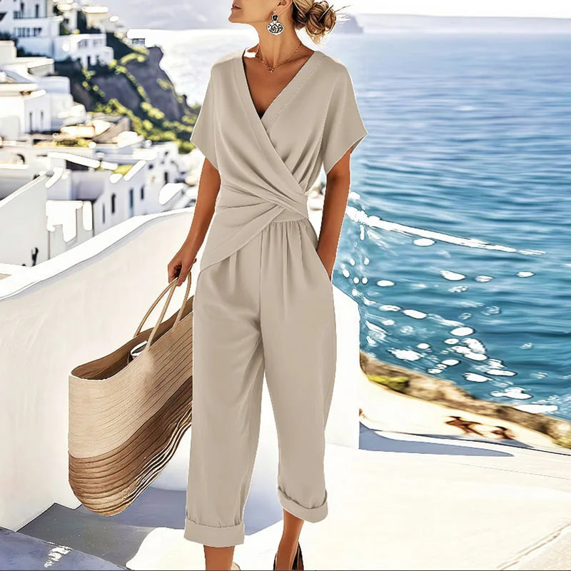 Women's Wrap V-Neck Jumpsuit | Cropped Wide Leg-1