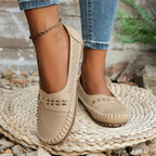 Women's Perforated Flat Loafers | Slip-On Moccasins-5