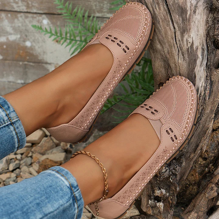 Women's Perforated Flat Loafers | Slip-On Moccasins-14