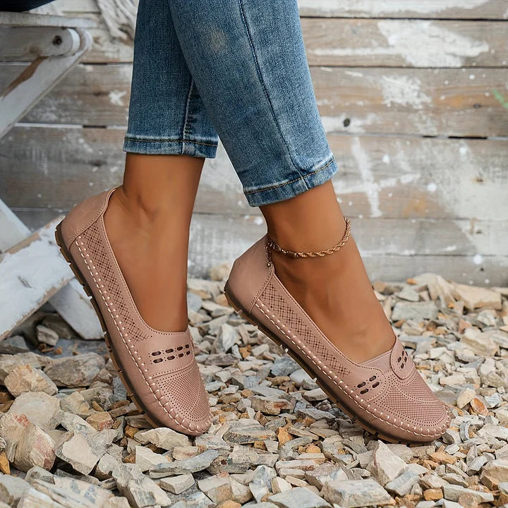 Women's Perforated Flat Loafers | Slip-On Moccasins-15