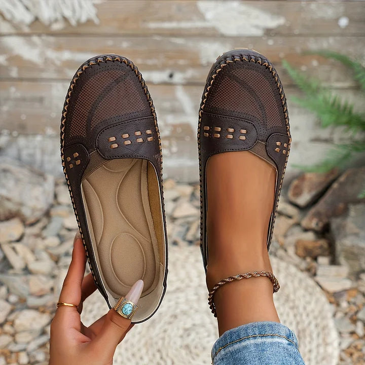 Women's Perforated Flat Loafers | Slip-On Moccasins-3