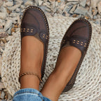 Women's Perforated Flat Loafers | Slip-On Moccasins-12