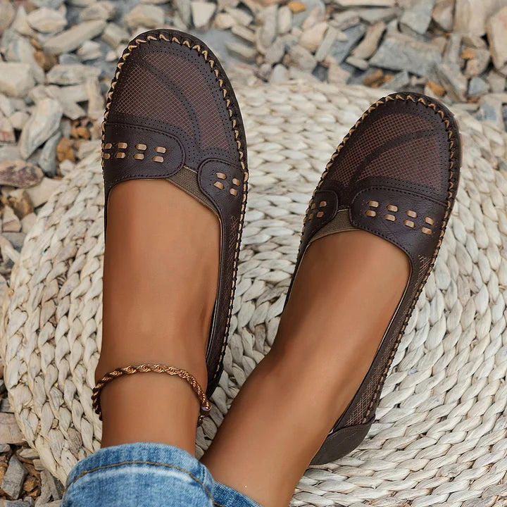 Women's Perforated Flat Loafers | Slip-On Moccasins-12