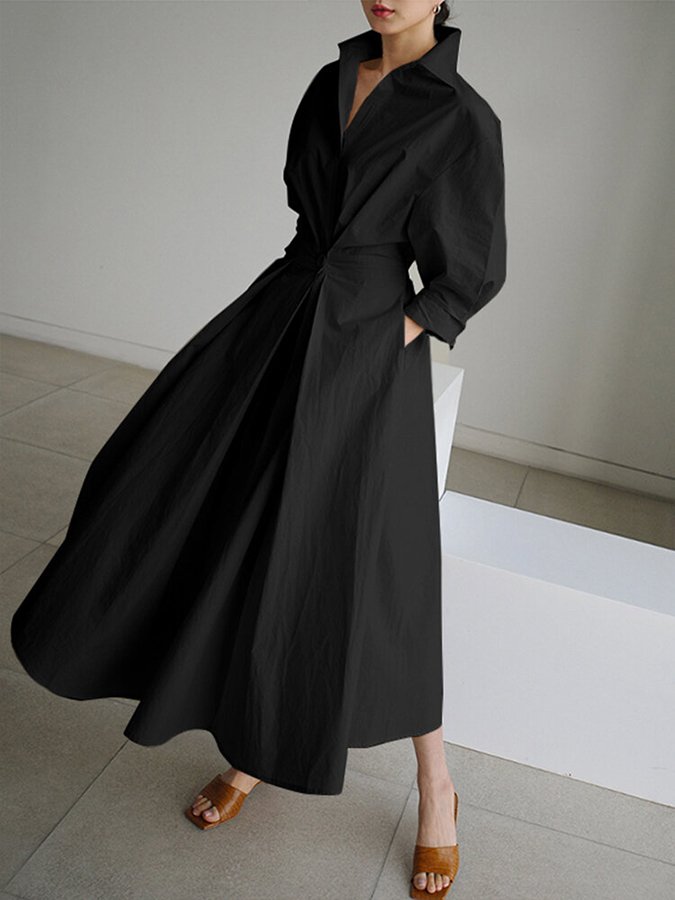 Women's Wrap Waist Maxi Dress | Pleated A-Line-5