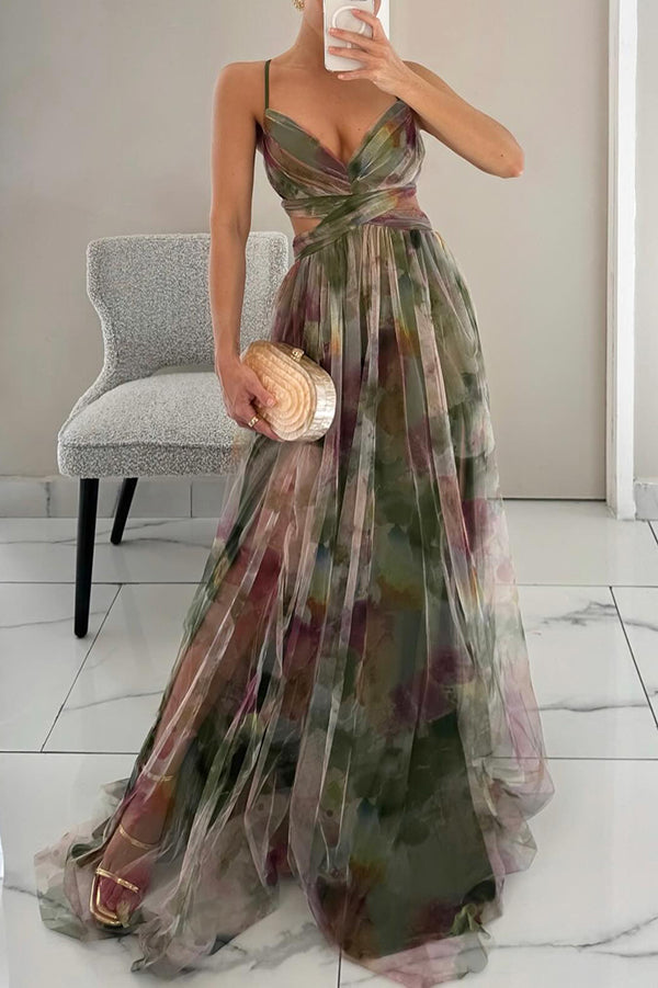 Women's Floral Print Maxi Dress | Strapless Pleated Gown-11
