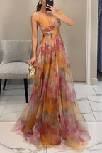Women's Floral Print Maxi Dress | Strapless Pleated Gown-4
