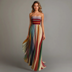 Women's Strapless Maxi Dress | Striped Colorblock-1