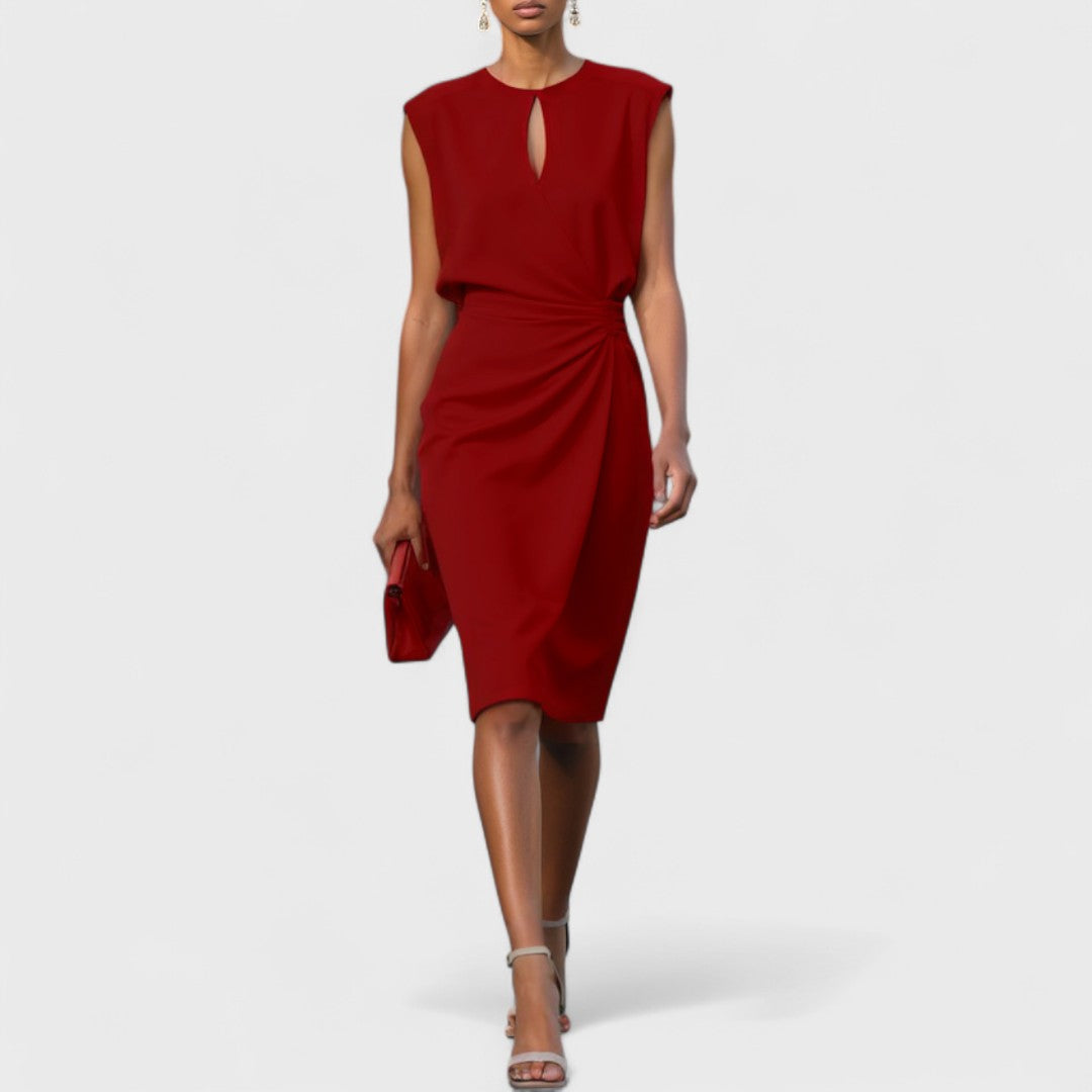 Women's Ruched Wrap Midi Dress | Keyhole Neck-5