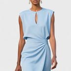 Women's Ruched Wrap Midi Dress | Keyhole Neck-7