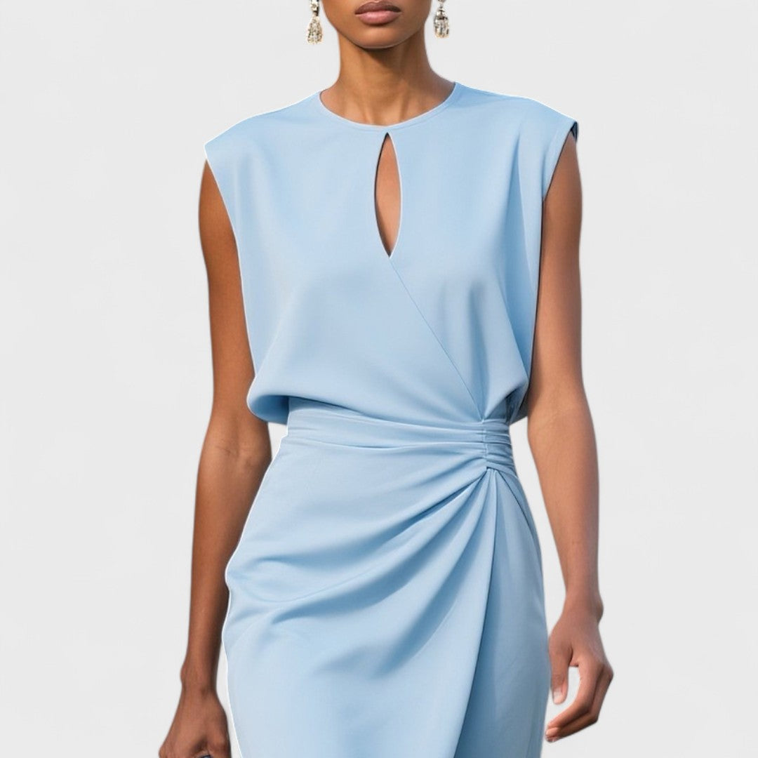 Women's Ruched Wrap Midi Dress | Keyhole Neck-7