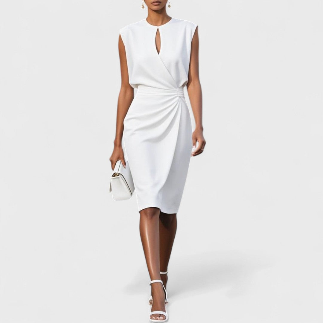 Women's Ruched Wrap Midi Dress | Keyhole Neck-2