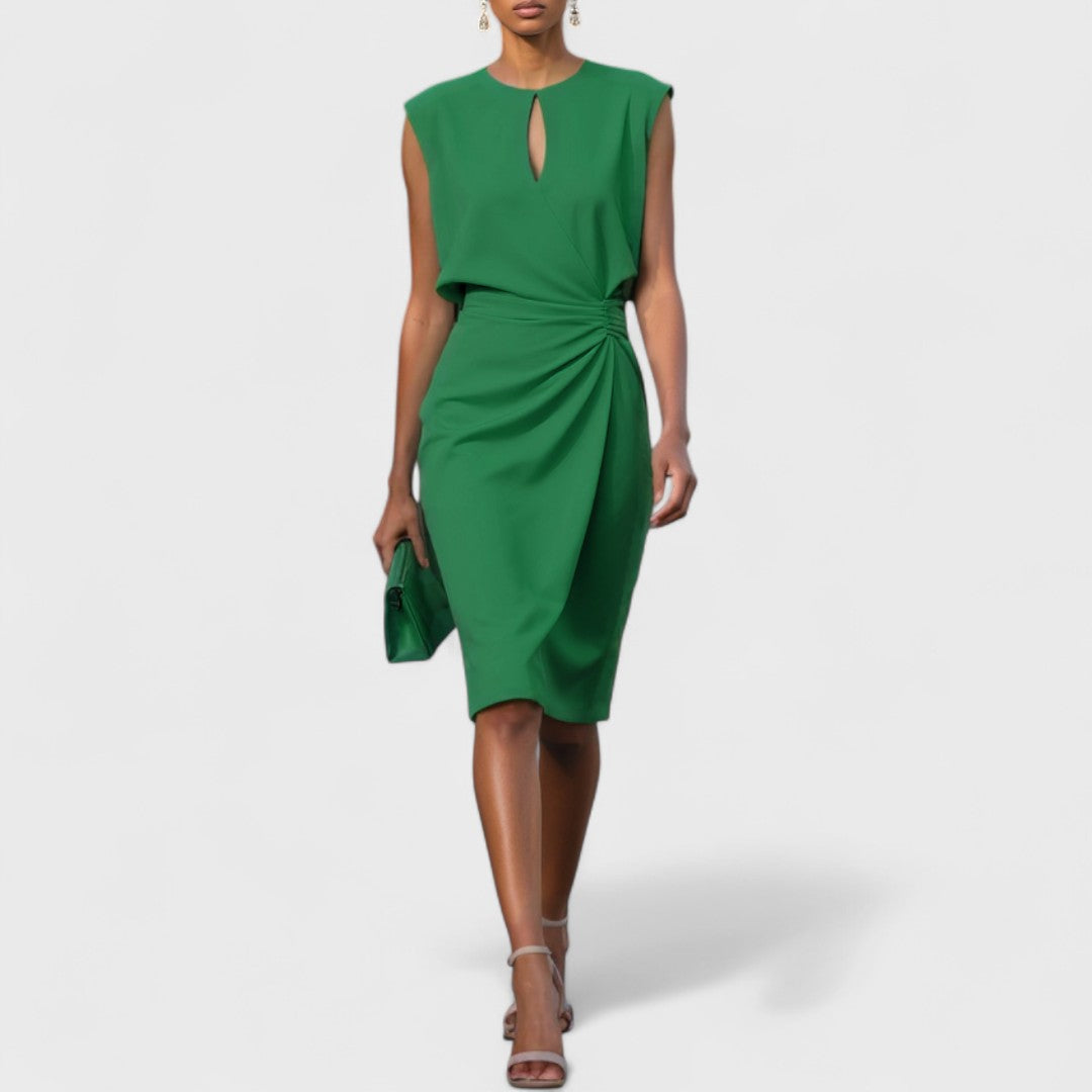 Women's Ruched Wrap Midi Dress | Keyhole Neck-4