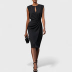 Women's Ruched Wrap Midi Dress | Keyhole Neck-3