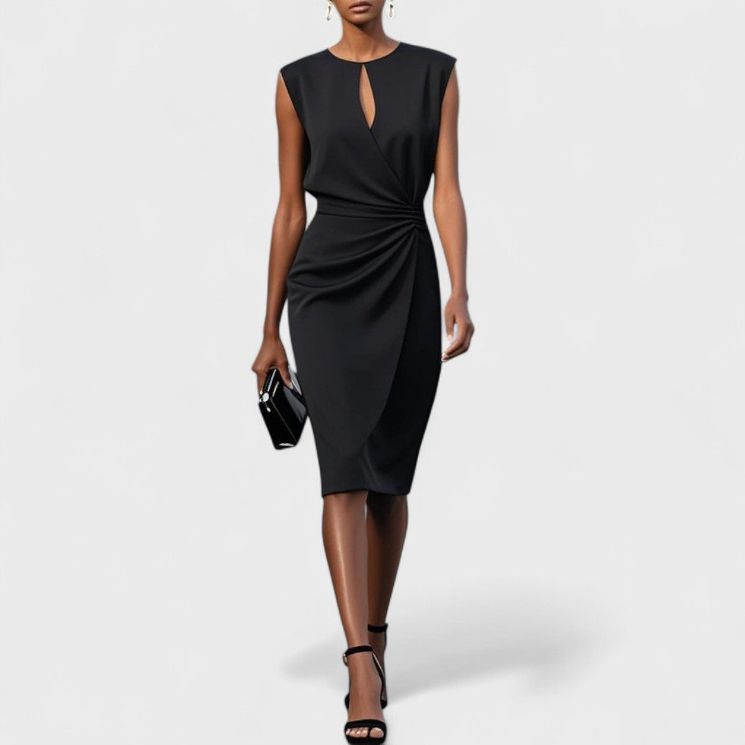 Women's Ruched Wrap Midi Dress | Keyhole Neck-3