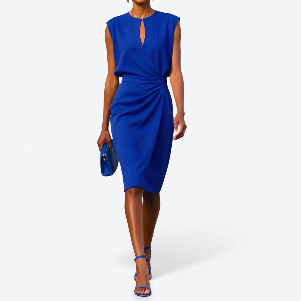 Women's Ruched Wrap Midi Dress | Keyhole Neck-6