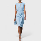 Women's Ruched Wrap Midi Dress | Keyhole Neck-1