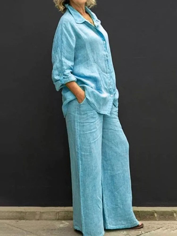 Women's Casual Wide Leg Pants Set | Long Sleeve-3