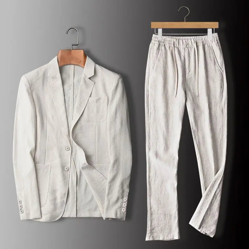 Men's Linen Blazer Wide Leg Pants Set | Casual-5