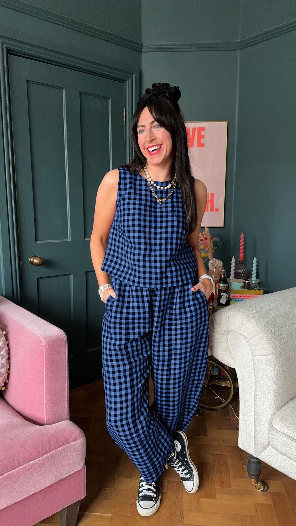 Women's Checkered Wide Leg Pants Set | Casual-7